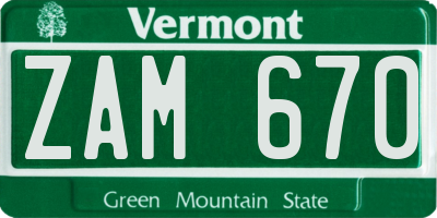 VT license plate ZAM670