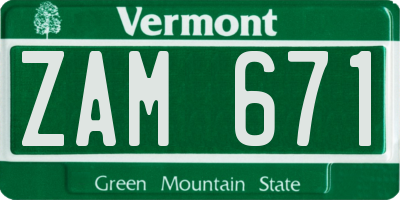 VT license plate ZAM671