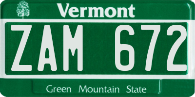 VT license plate ZAM672