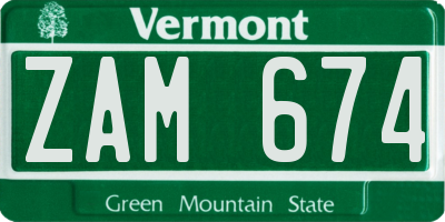 VT license plate ZAM674