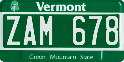 VT license plate ZAM678
