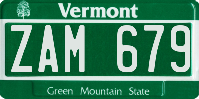 VT license plate ZAM679