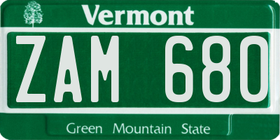 VT license plate ZAM680