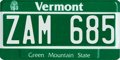 VT license plate ZAM685