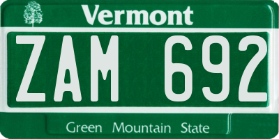 VT license plate ZAM692