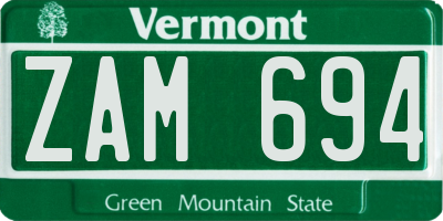 VT license plate ZAM694