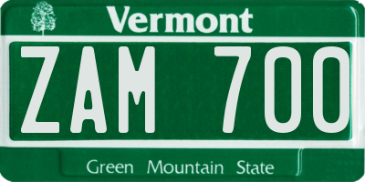 VT license plate ZAM700