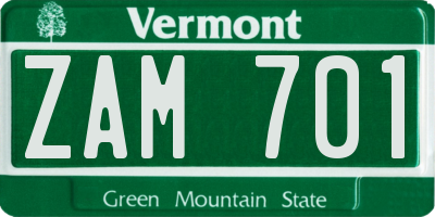 VT license plate ZAM701