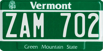 VT license plate ZAM702