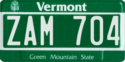 VT license plate ZAM704