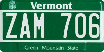 VT license plate ZAM706