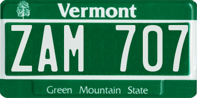 VT license plate ZAM707