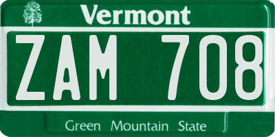 VT license plate ZAM708