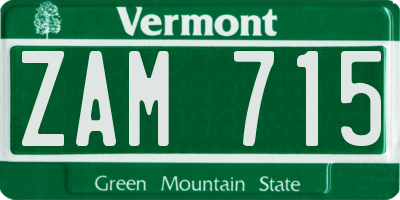VT license plate ZAM715
