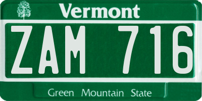 VT license plate ZAM716