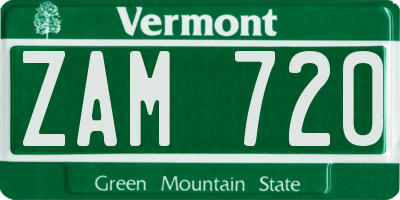 VT license plate ZAM720