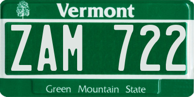 VT license plate ZAM722