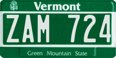 VT license plate ZAM724