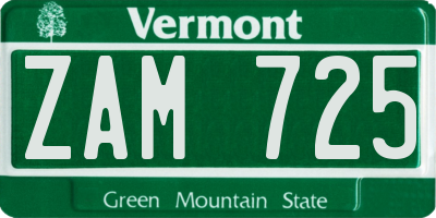VT license plate ZAM725