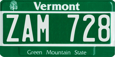 VT license plate ZAM728