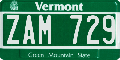 VT license plate ZAM729
