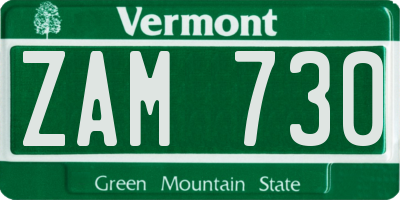 VT license plate ZAM730