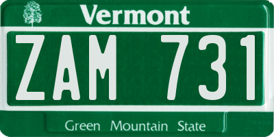 VT license plate ZAM731