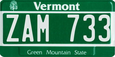 VT license plate ZAM733