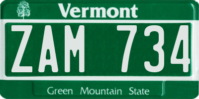 VT license plate ZAM734