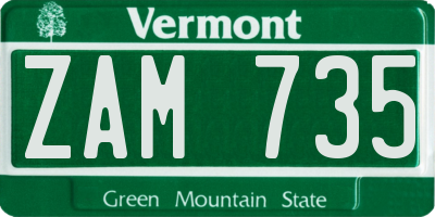 VT license plate ZAM735