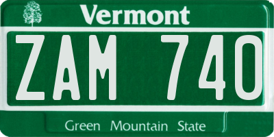 VT license plate ZAM740