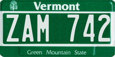 VT license plate ZAM742
