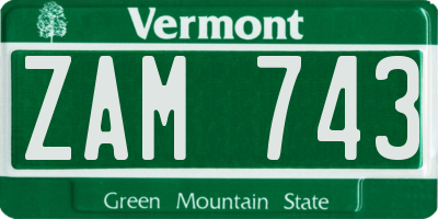 VT license plate ZAM743