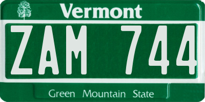 VT license plate ZAM744