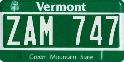 VT license plate ZAM747