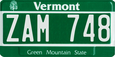 VT license plate ZAM748