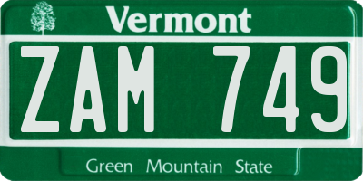 VT license plate ZAM749