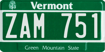 VT license plate ZAM751