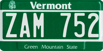 VT license plate ZAM752