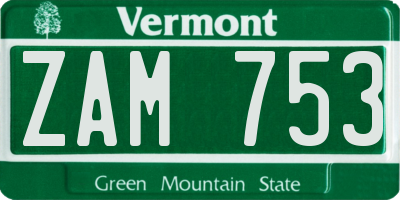 VT license plate ZAM753