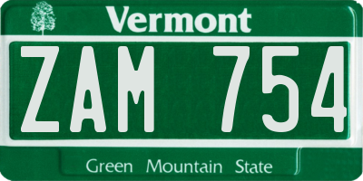 VT license plate ZAM754