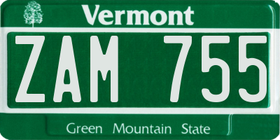 VT license plate ZAM755