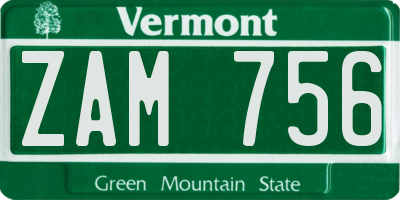 VT license plate ZAM756