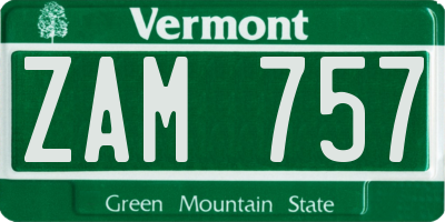 VT license plate ZAM757