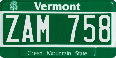 VT license plate ZAM758