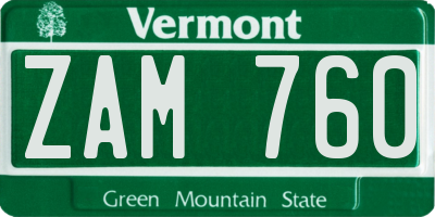 VT license plate ZAM760