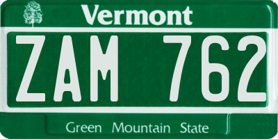 VT license plate ZAM762