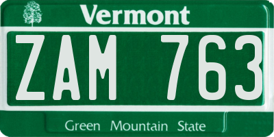 VT license plate ZAM763