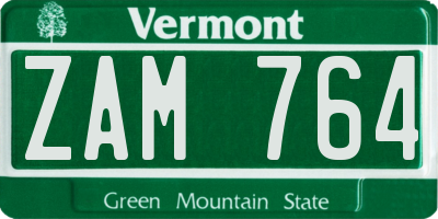 VT license plate ZAM764