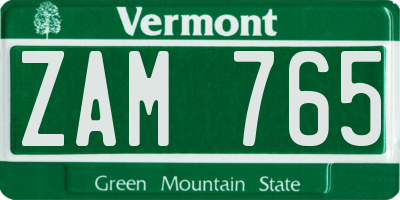 VT license plate ZAM765